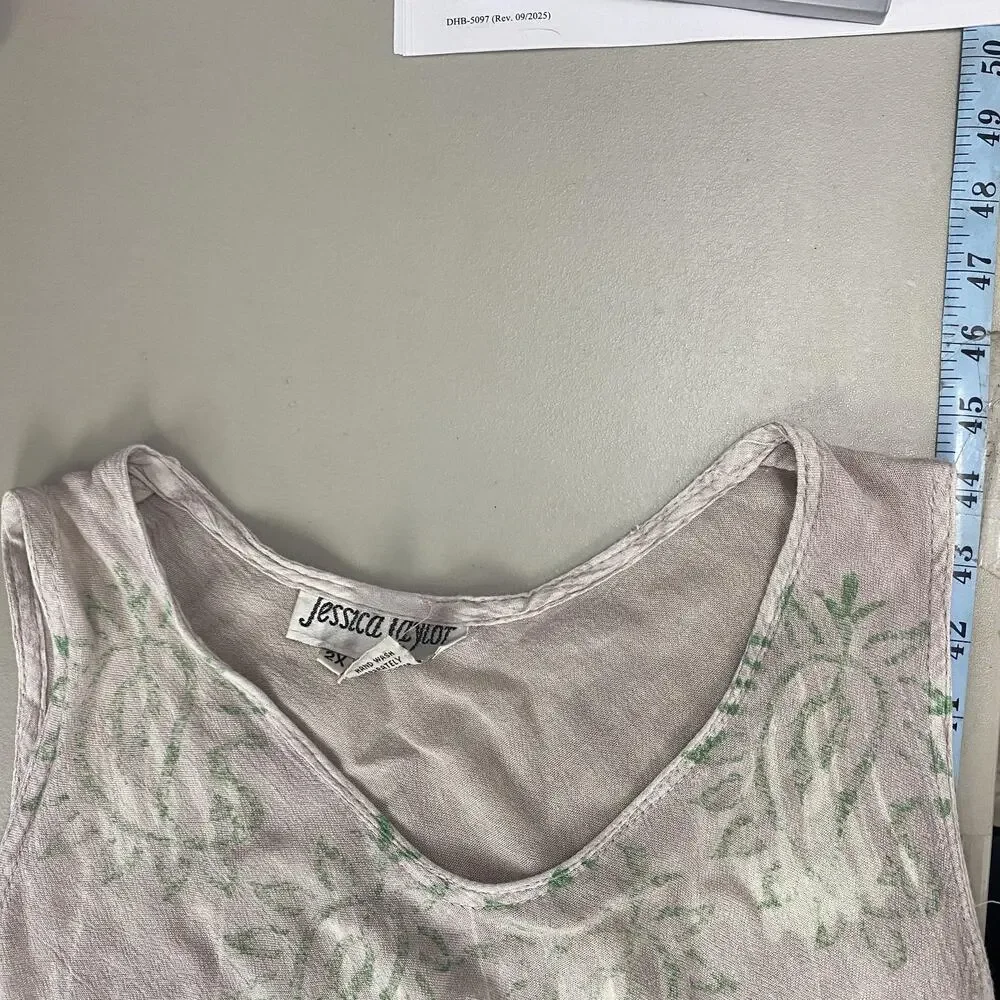 Vintage Jessica Taylor Dress 2X Beige Paisley Tropical Coastal Beachy Grunge Y2K - Picture 8 of 11